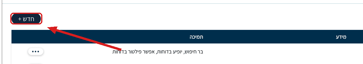 הכפתור חדש + במסך ניהול שדות